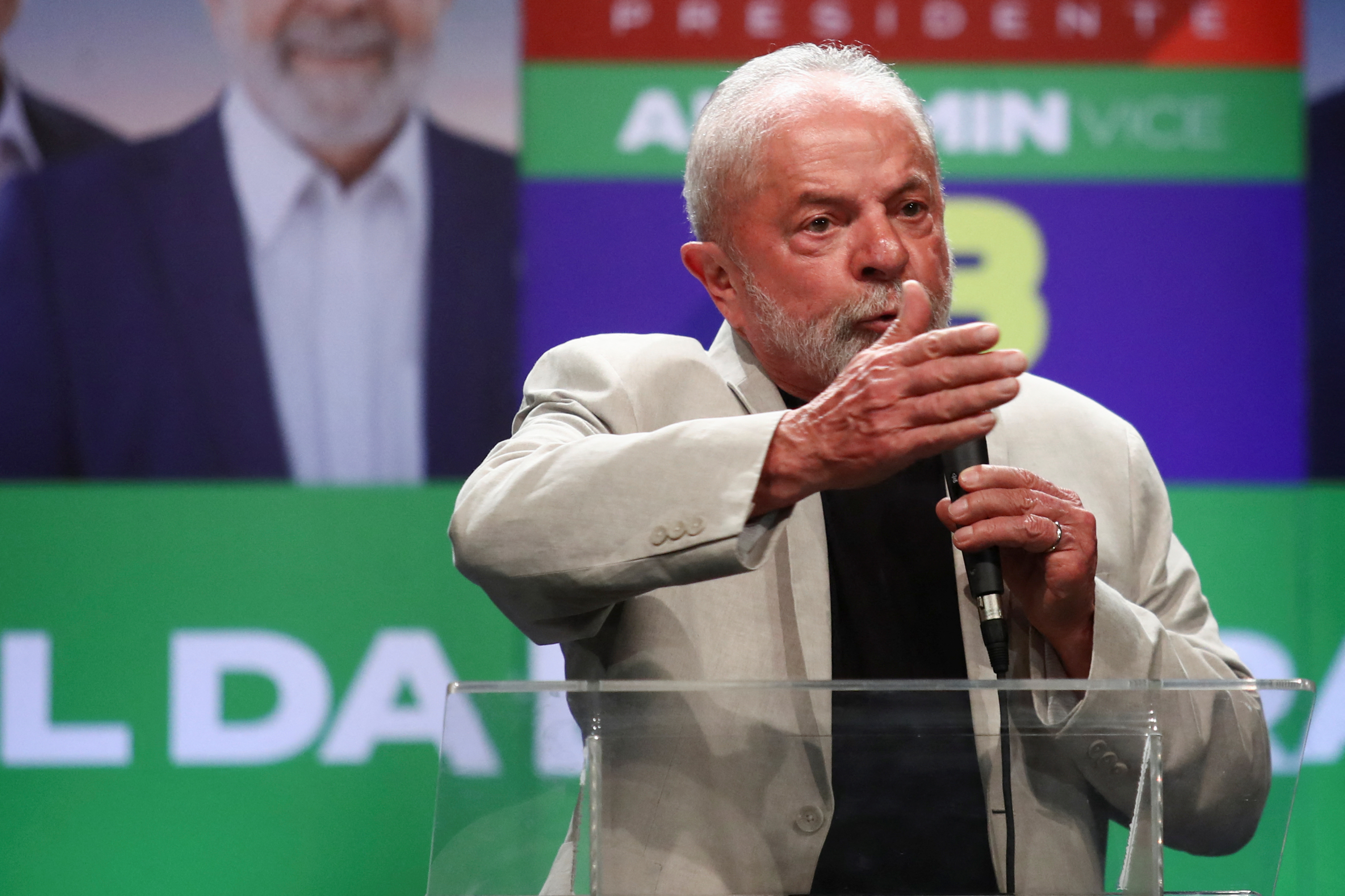 Former Brazil's President and current presidential candidate Luiz Inacio Lula da Silva speaks during a news conference in Sao Paulo, Brazil, October 1, 2022. REUTERS/Carla Carniel