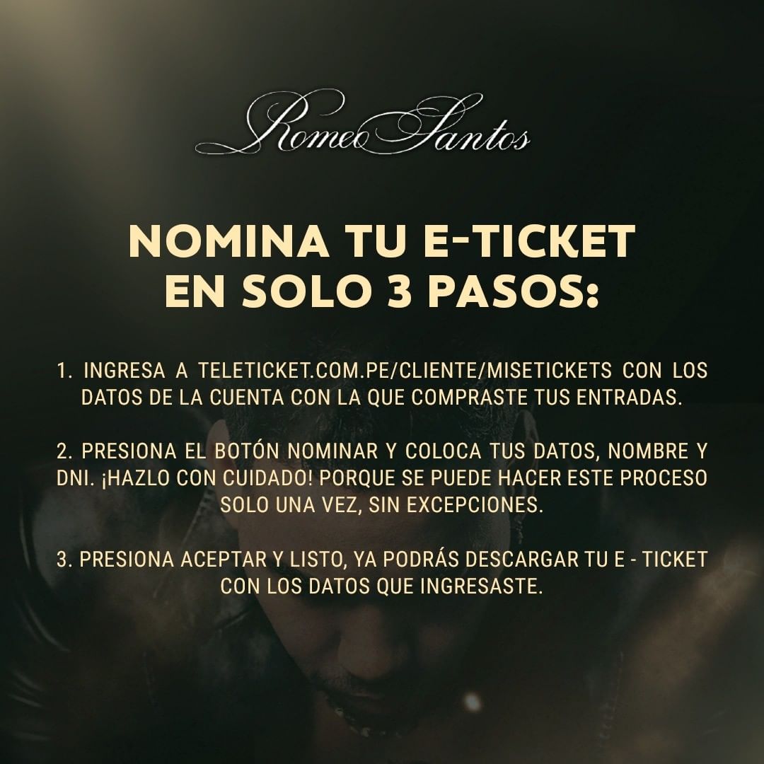 Proceso de nominación de E-Ticket para Romeo Santos. Instagram.