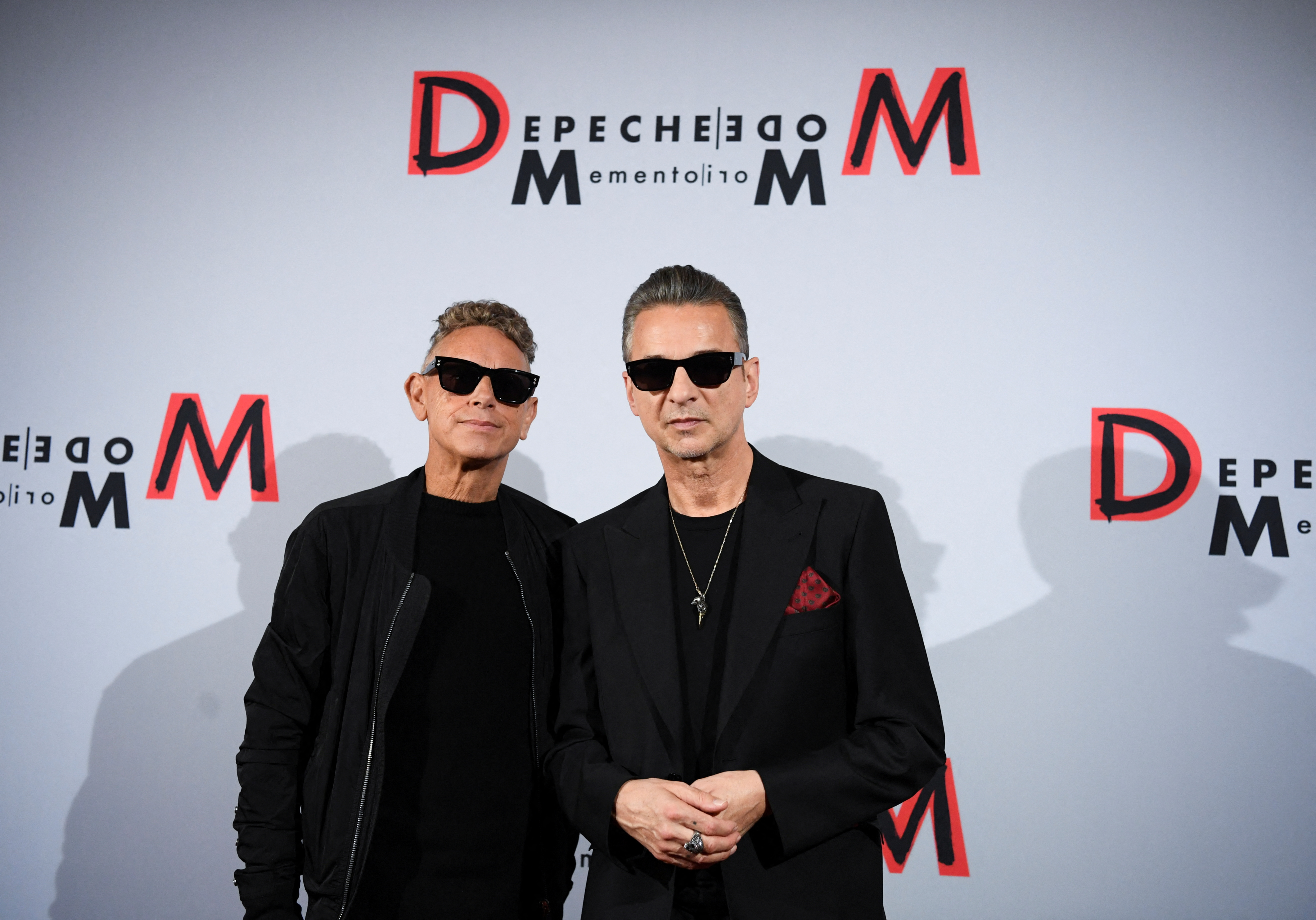 Lead vocalist Dave Gahan and Martin Gore of the British band Depeche Mode pose during a photo call at the Berliner Ensemble theatre in Berlin, Germany October 4, 2022. REUTERS/Annegret Hilse