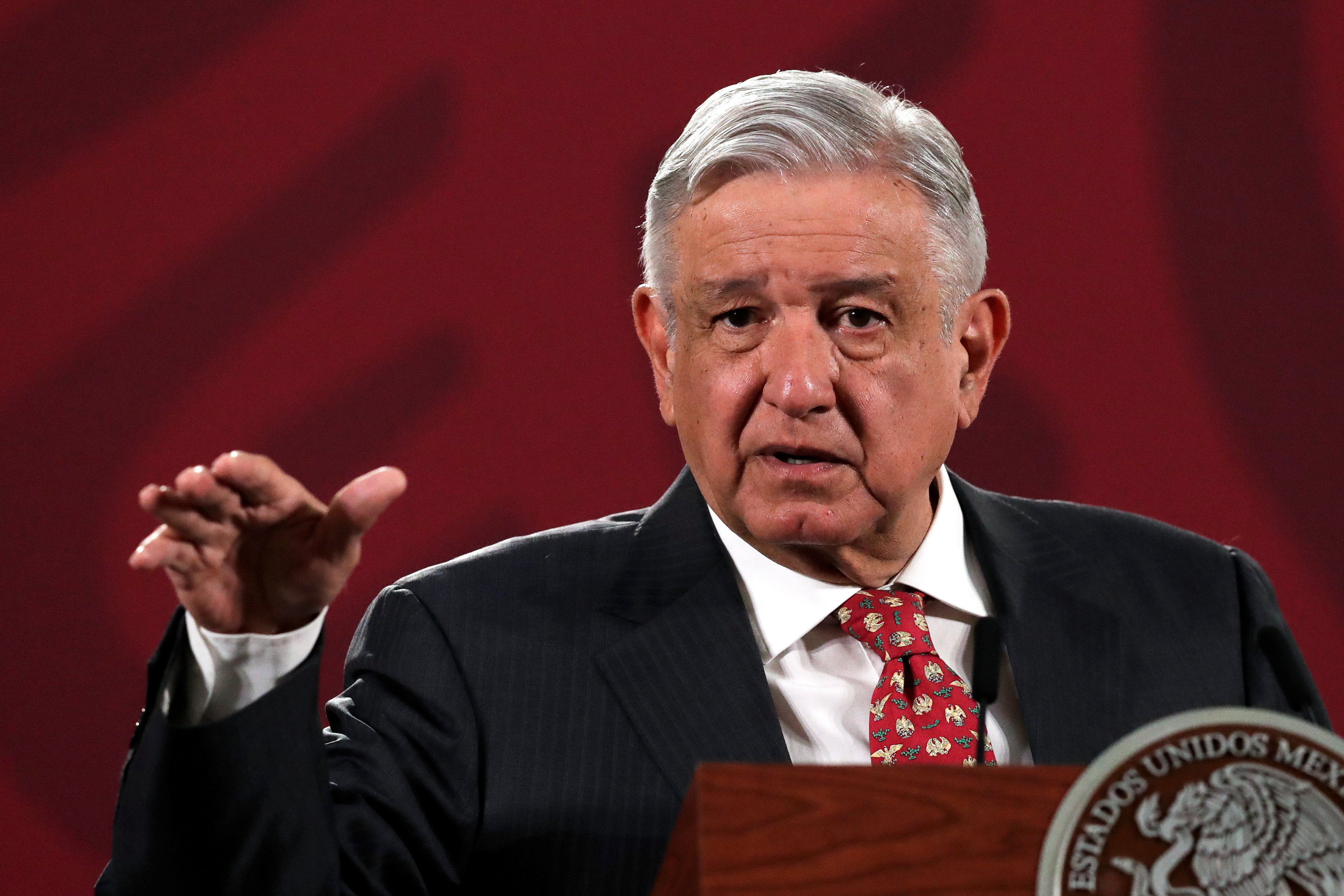 Mexico's President Andres Manuel Lopez Obrador speaks during a news conference at the National Palace in Mexico City, Mexico June 30, 2020. Picture taken June 30, 2020. REUTERS/Henry Romero