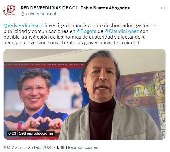 Red de Veedurías confirmó que la alcaldesa Claudia López sería investigada por gastar un billón de pesos en publicidad