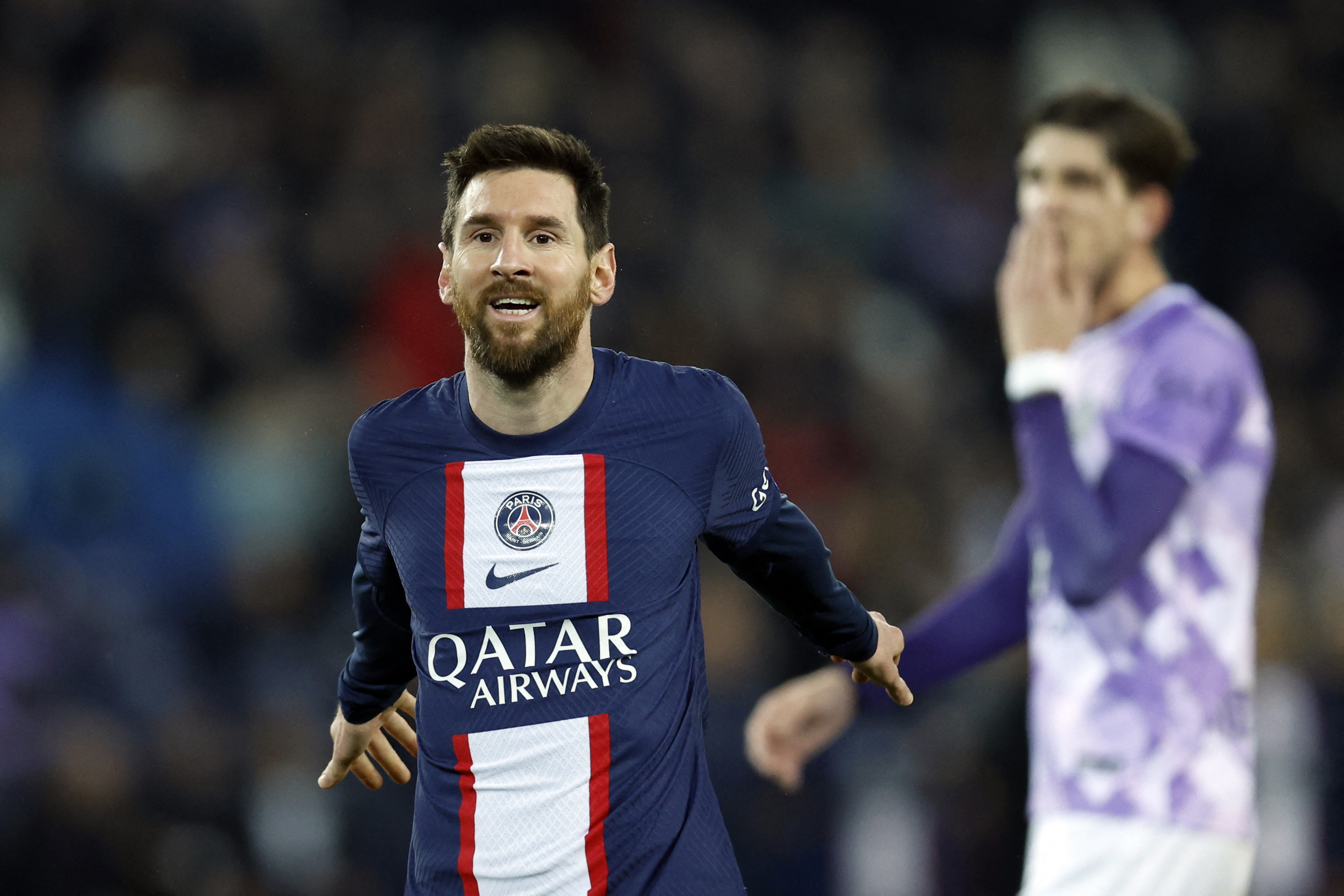 Soccer Football - Ligue 1 - Paris St Germain v Toulouse - Parc des Princes, Paris, France - February 4, 2023 Paris St Germain's Lionel Messi reacts REUTERS/Gonzalo Fuentes