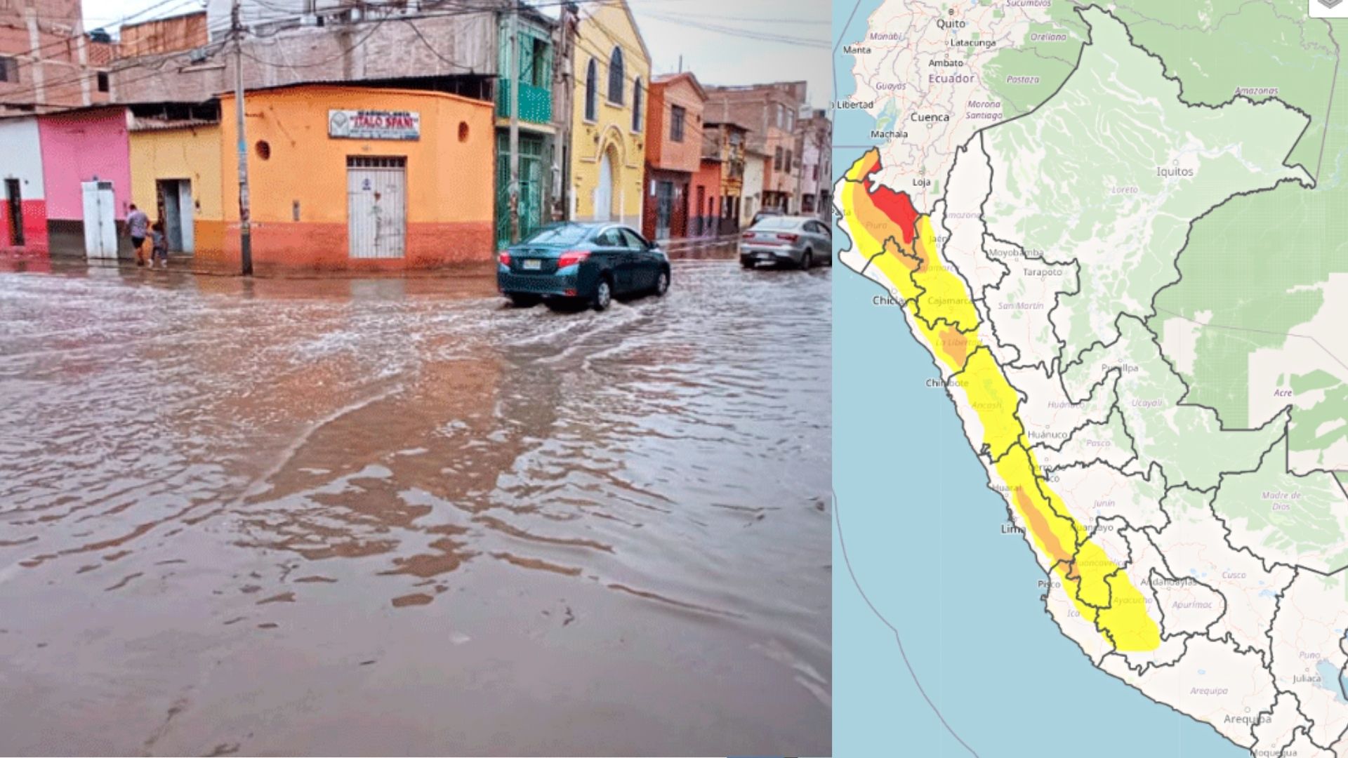 Lluvias fuertes en la costa norte y sierra del Perú pone en alerta roja a 107 provincias. (Composición)