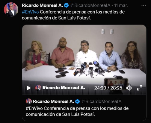 El senador habló sobre el proceso interno de Morena (Twitter/@RicardoMonrealA)