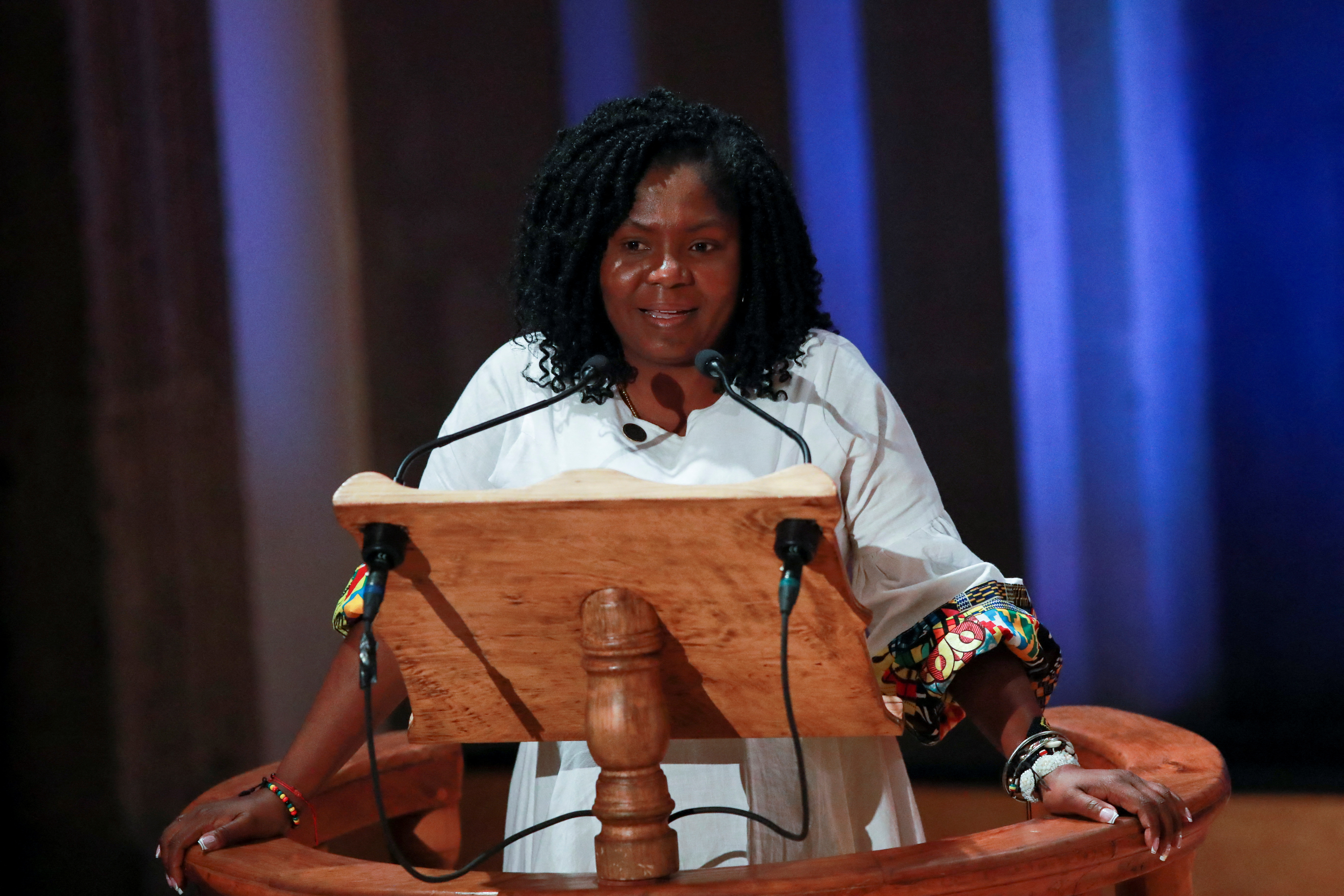 Colombia's Vice President Francia Marquez speaks during the close of the second round of peace dialogues between negotiators from Colombia's government and members of the National Liberation Army (ELN) rebel group, in Mexico City, Mexico, March 10, 2023. REUTERS/Henry Romero