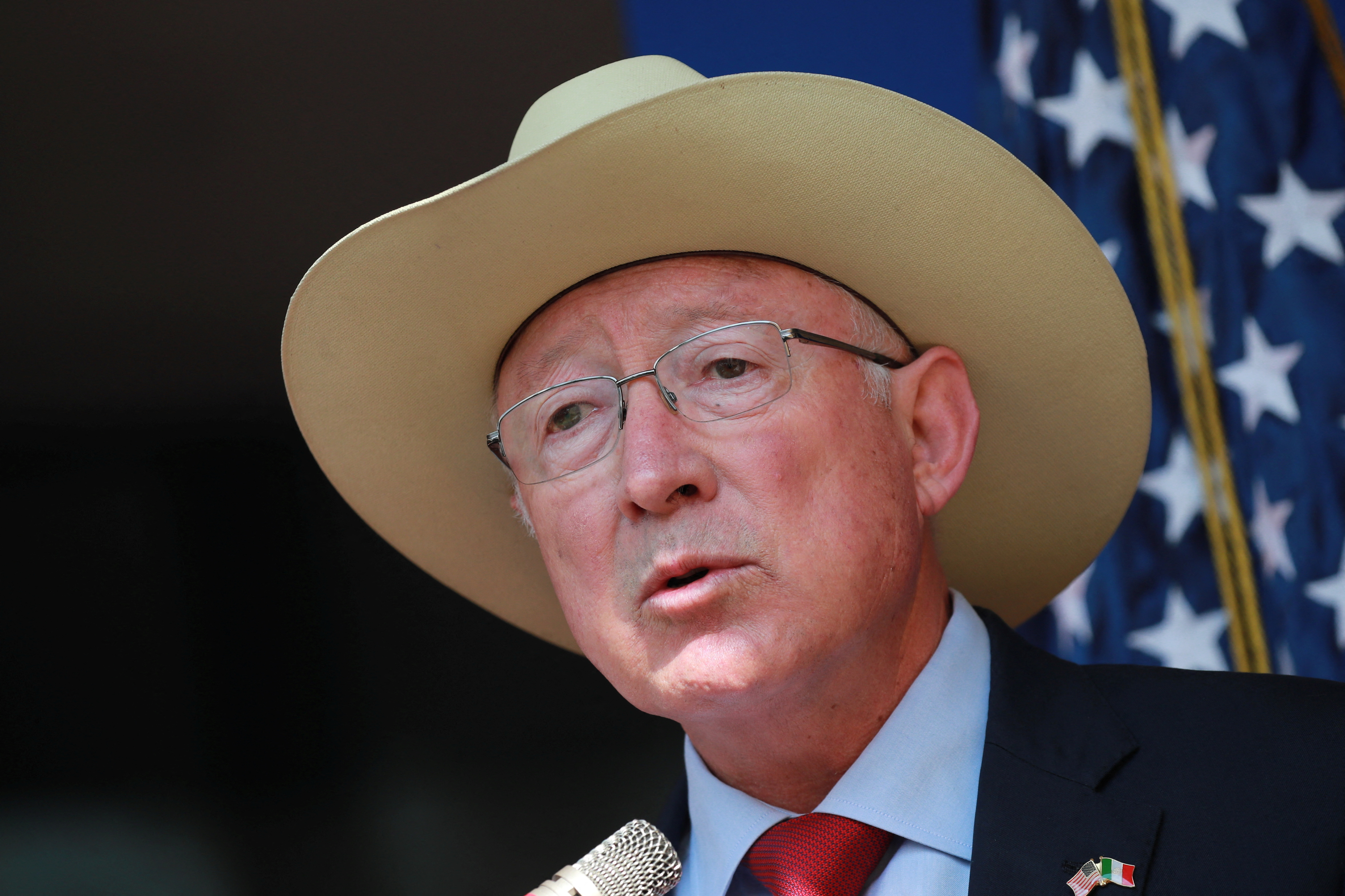 U.S. Ambassador to Mexico Ken Salazar holds a news conference at his home to discuss outcomes from the North American Leaders' Summit held in Mexico City, Mexico January 11, 2023. REUTERS/Henry Romero