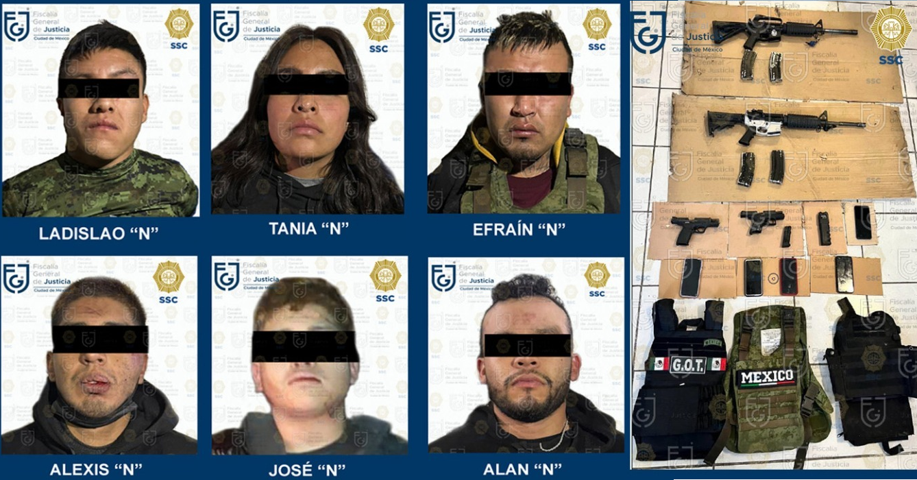 A cinco hombres y una mujer, quienes tendrían presuntos vínculos con el CJNG, les dieron prisión preventiva 
(Foto: Fiscalía CDMX)