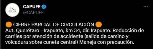 CAPUFE cierre de la circulación a la autopista Querétaro Irapuato