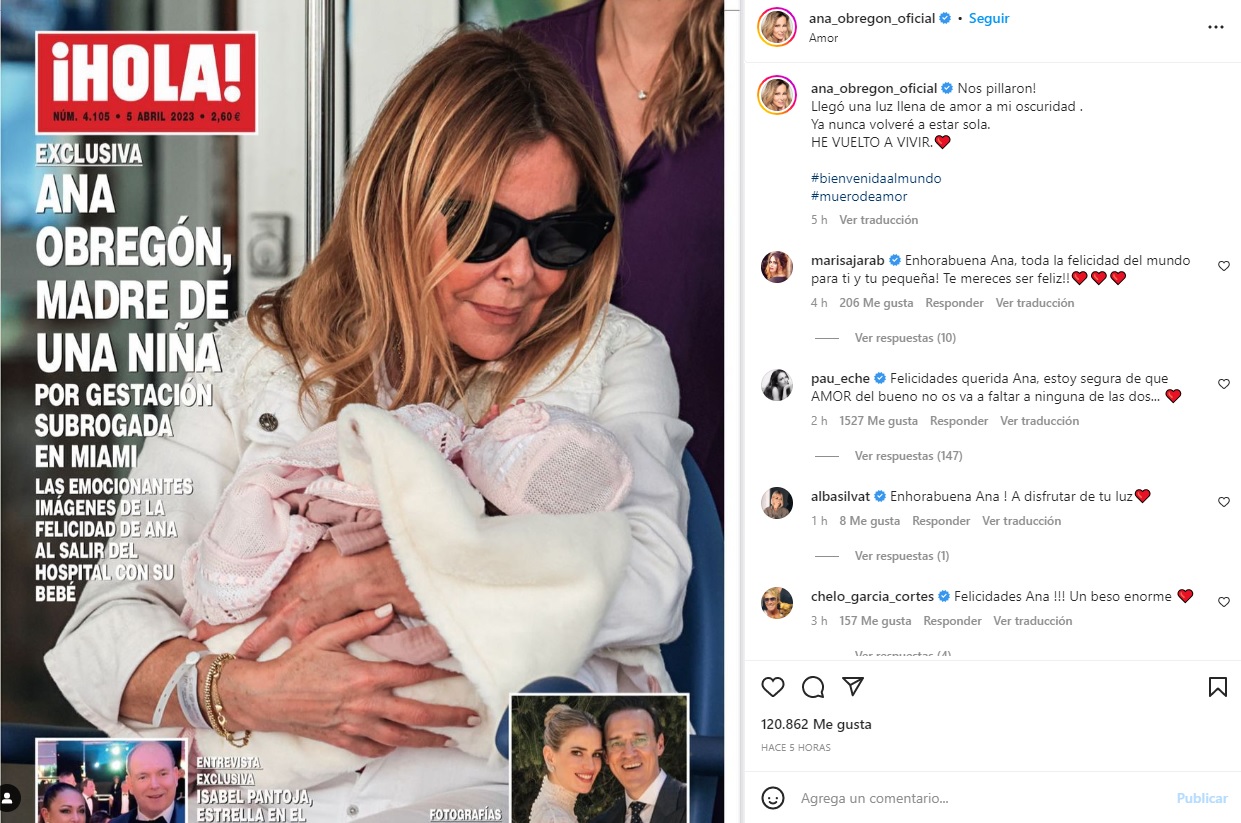 Publicación de Ana Obregón en su cuenta de Instagram