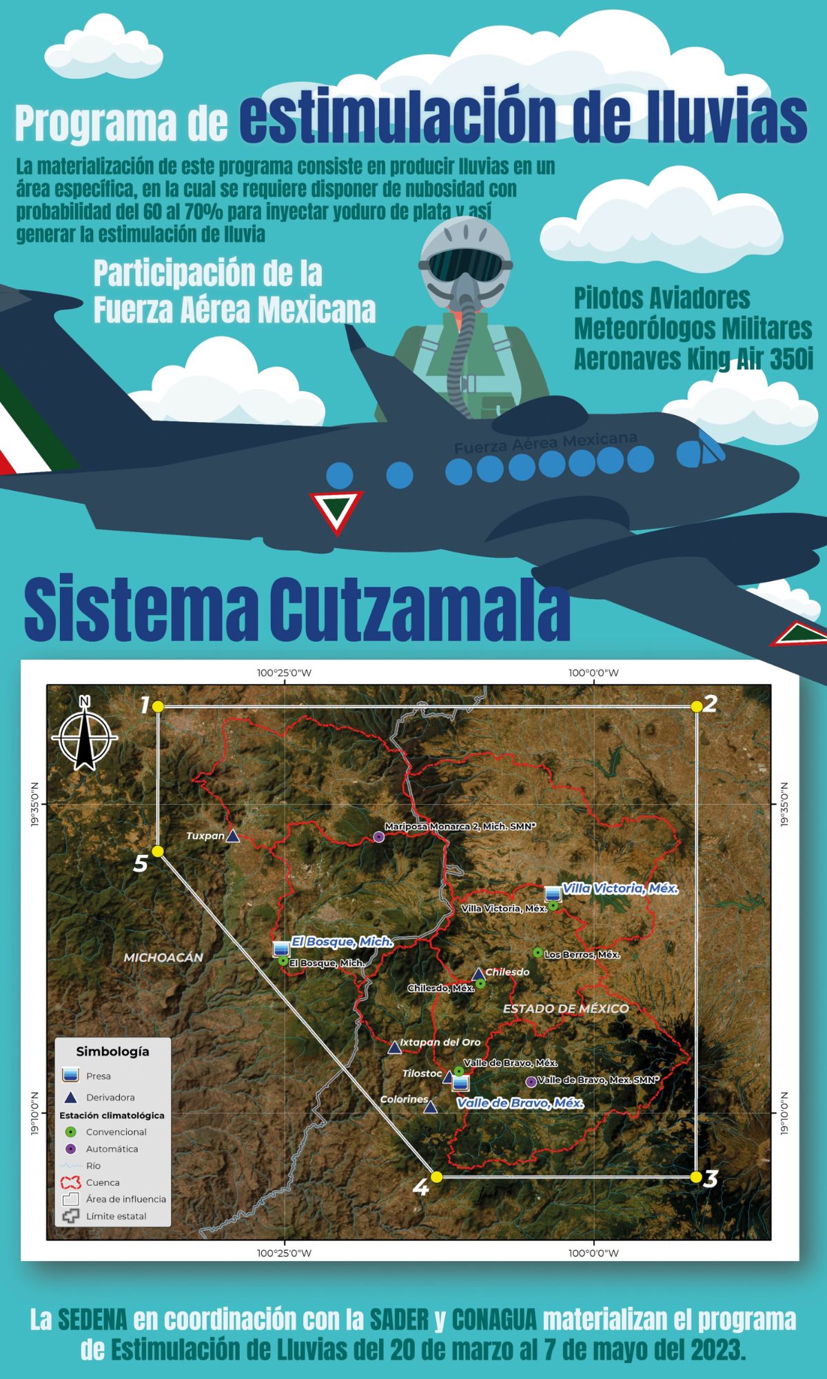 Pilotos, Aviadores, Meteorólogos y Aeronaves de la Fuerza Aérea de México participan en el programa de estimulación de lluvias (@SEDENAmx)