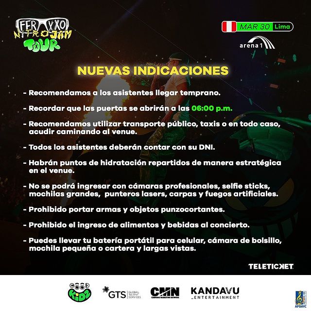 Recomendaciones para el concierto de Ferxxo. Instagram.