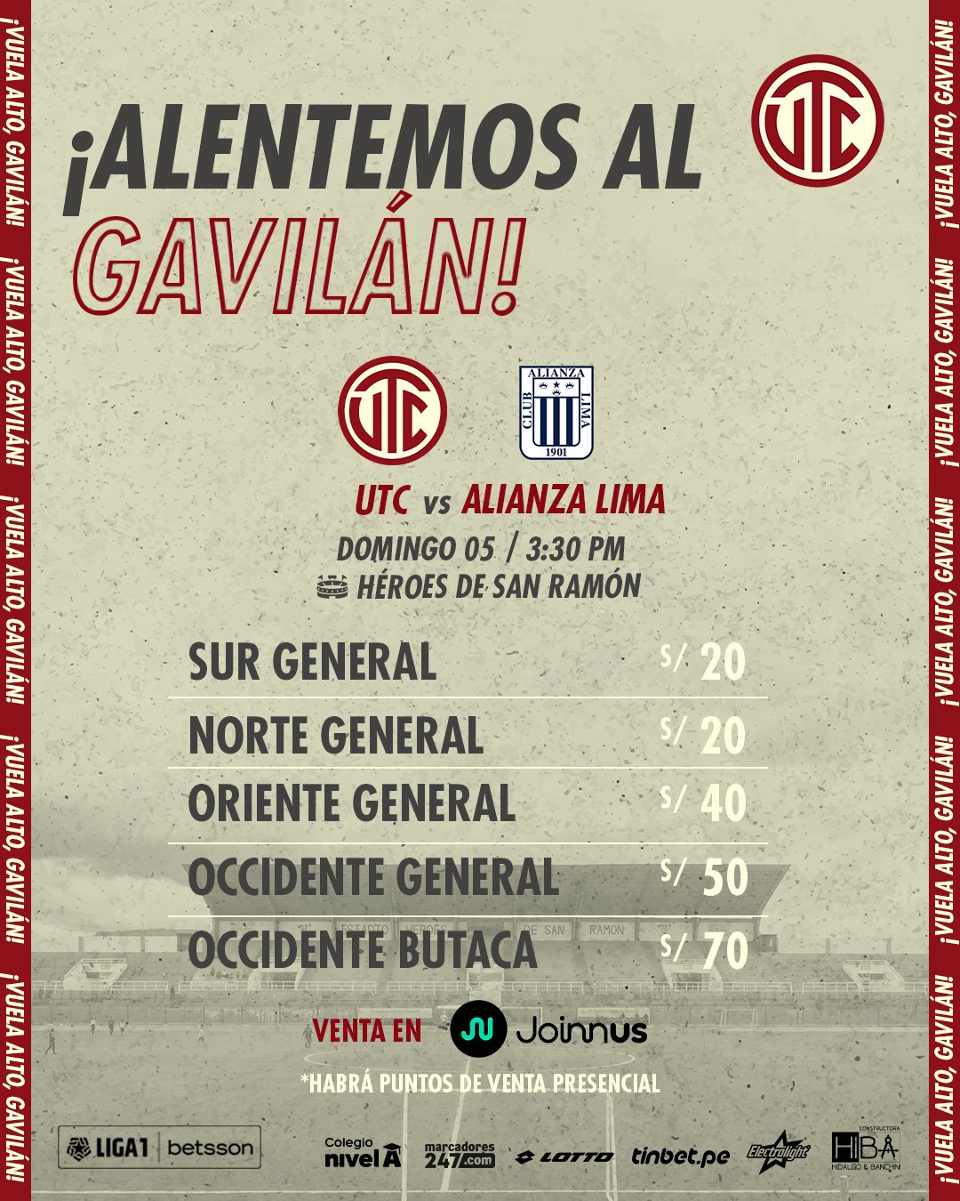 Precios de entradas para el UTC vs Alianza Lima por la fecha 7 de la Liga 1.