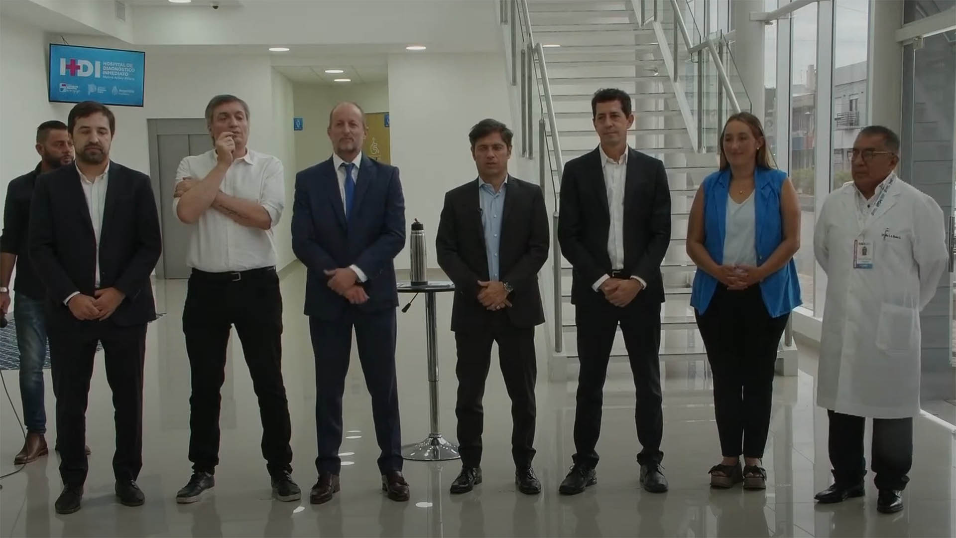 Nicolás Kreplak, Máximo Kirchner, Martín Insaurrade, Axel Kicillof y Wado De Pedro, juntos en la inauguración de un hospital en Lomas de Zamora