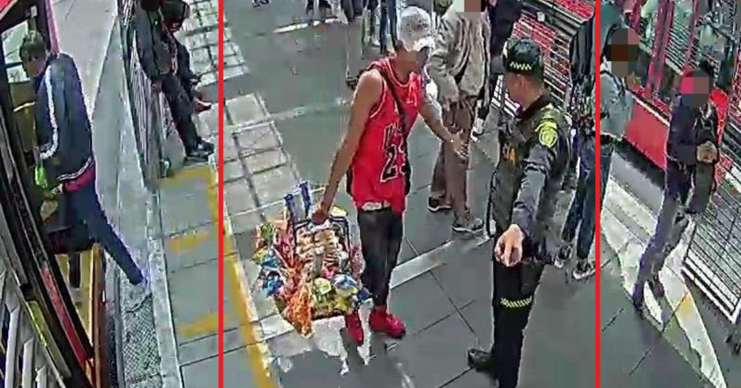 El sujeto se hacía pasar por vendedor ambulante para subirse al sistema y robar a los pasajeros. Créditos: Transmilenio/Twitter