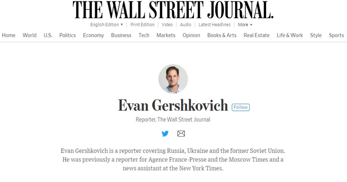 El régimen ruso detuvo a un periodista estadounidense del Wall Street Journal por supuesto espionaje.