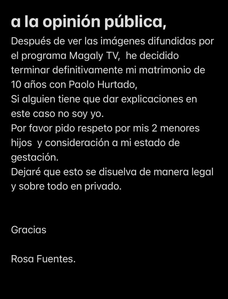 Comunicado de la esposa de Paolo Hurtado.