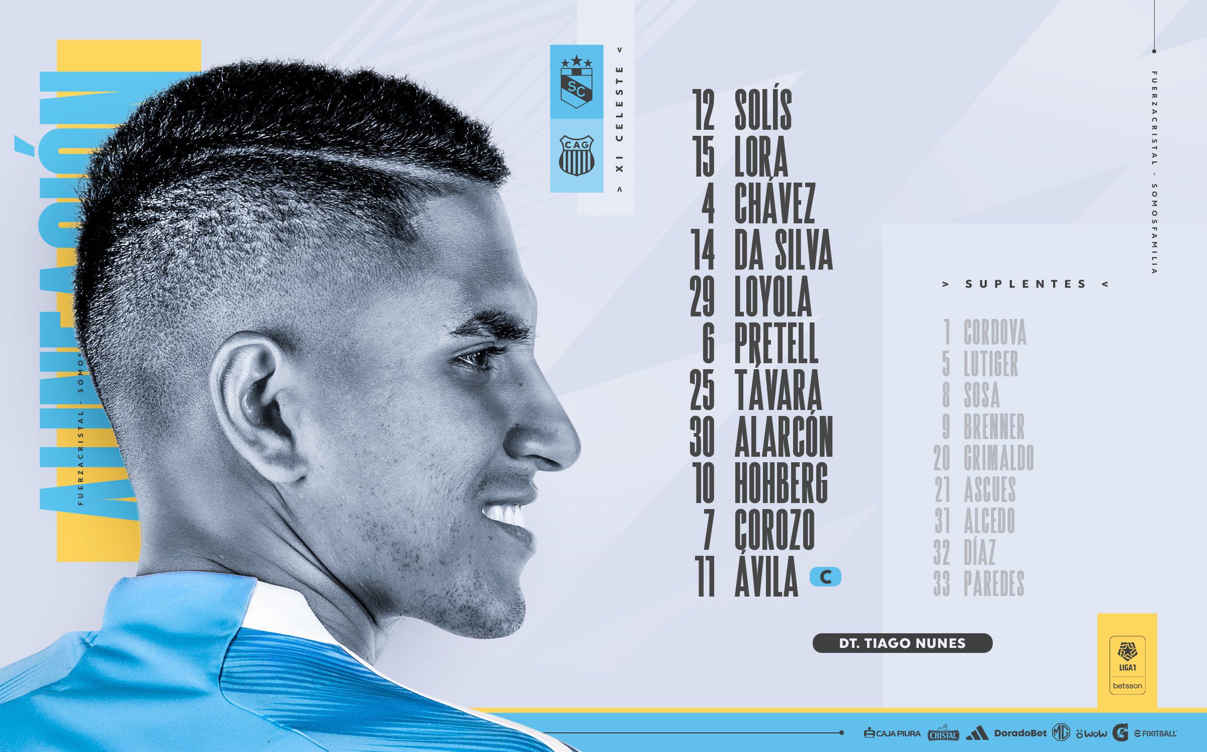 Alineación confirmada de Sporting Cristal ante Atlético Grau por Liga 1.