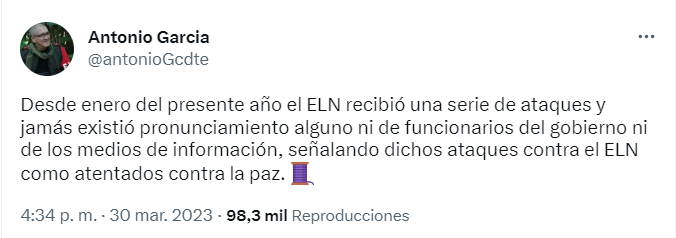 Dijo que el ELN  "tiene derecho a responder"