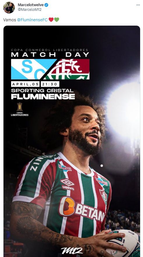 Marcelo, exjugador del Real Madrid, publicó el anuncio del Sporting Cristal vs Fluminense.