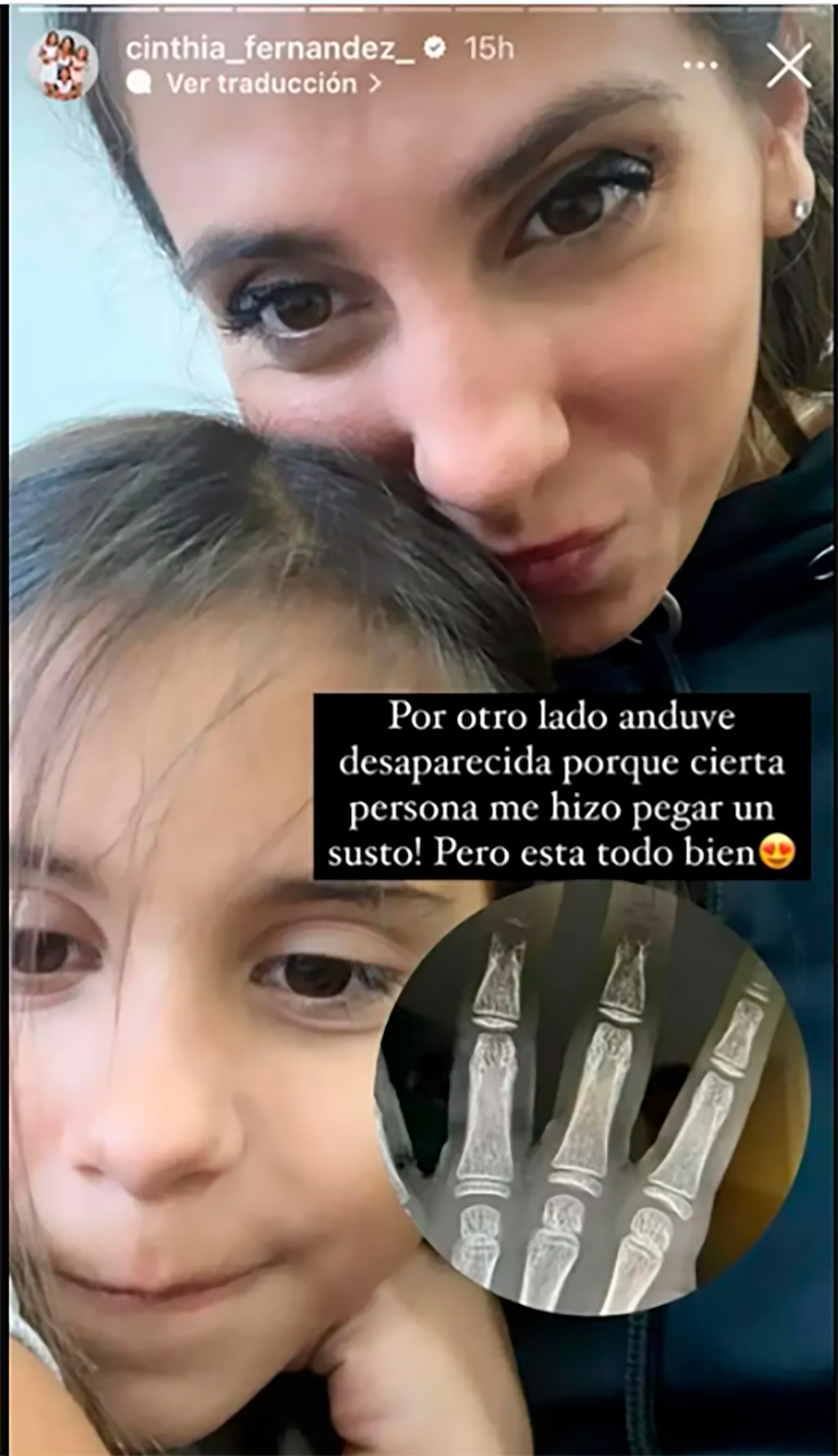 La foto de Cinthia Fernández contando el incidente que sufrió su hija Francesca (Instagram)