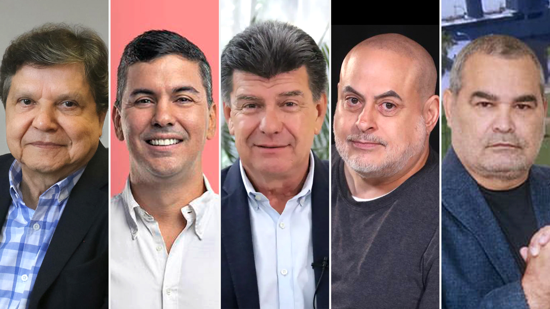 Los candidatos a presidente de Paraguay: Euclides Acebedo, Santiago Peña, Efraín Alegre, Paraguayo Cubas y José Luis Chilavert