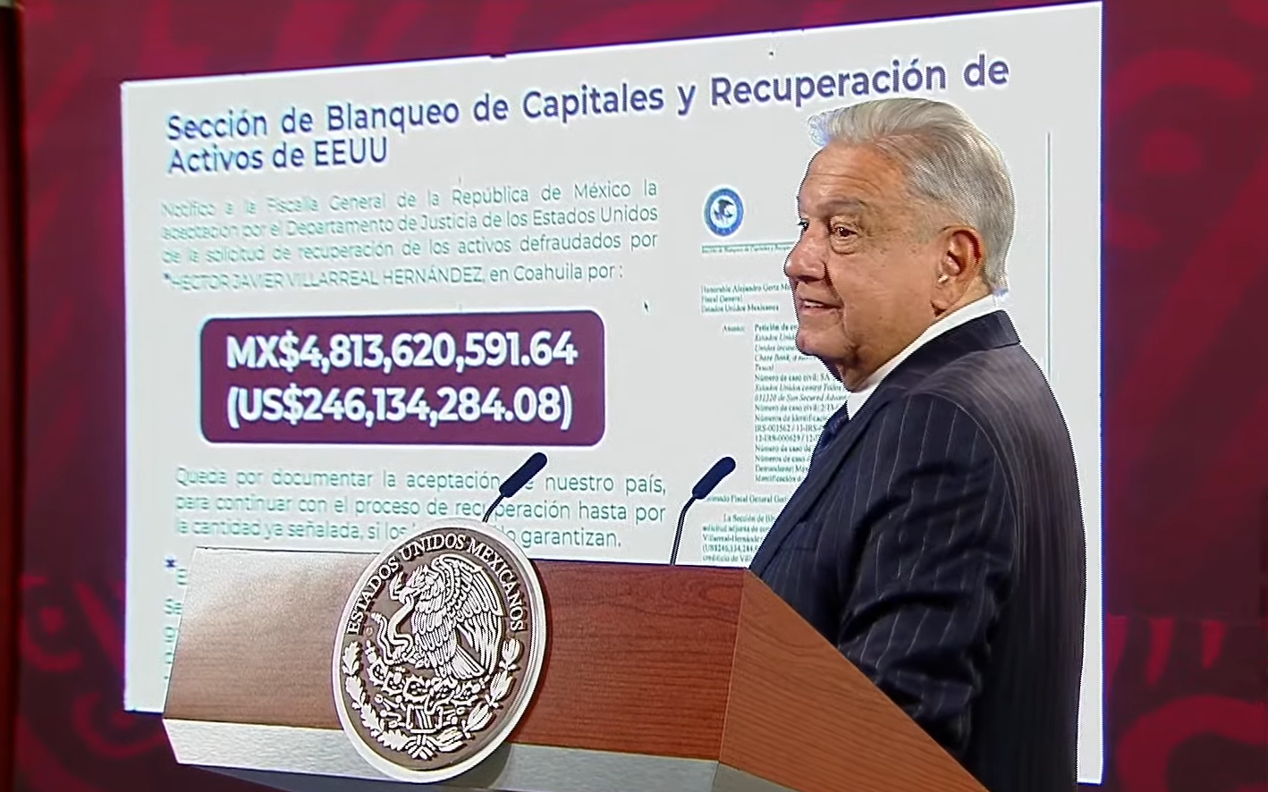 AMLO anunció que 246 millones de dólares serán devueltos por parte de Estados Unidos. Foto: Gobierno de México
