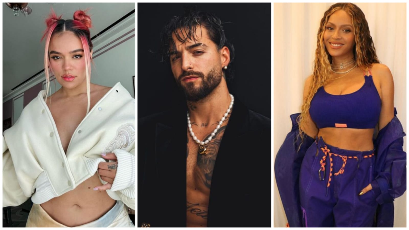 De izquierda a derecha: Karol G, Maluma y Beyoncé. / Imágenes - Instagram de los artistas.