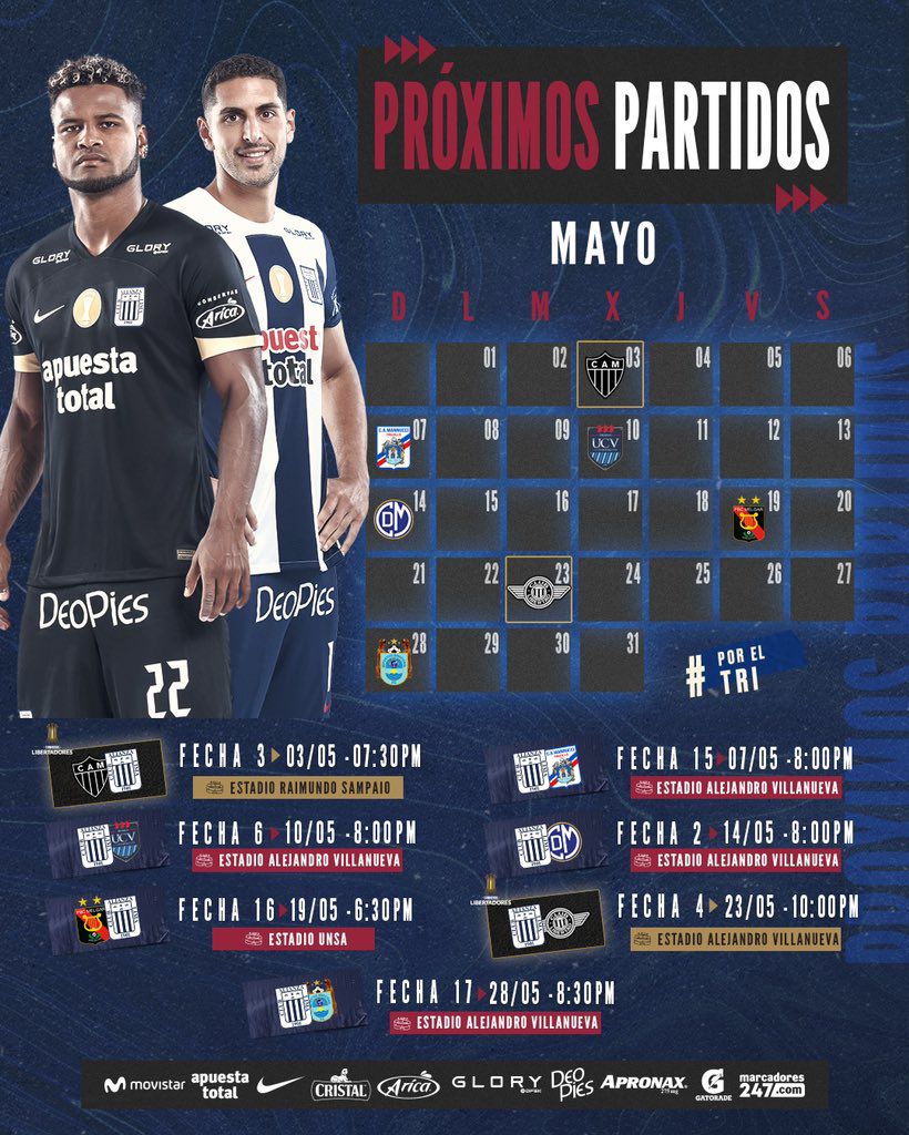 Conoce el calendario de Alianza Lima para el mes de mayo. (Foto: Alianza Lima)