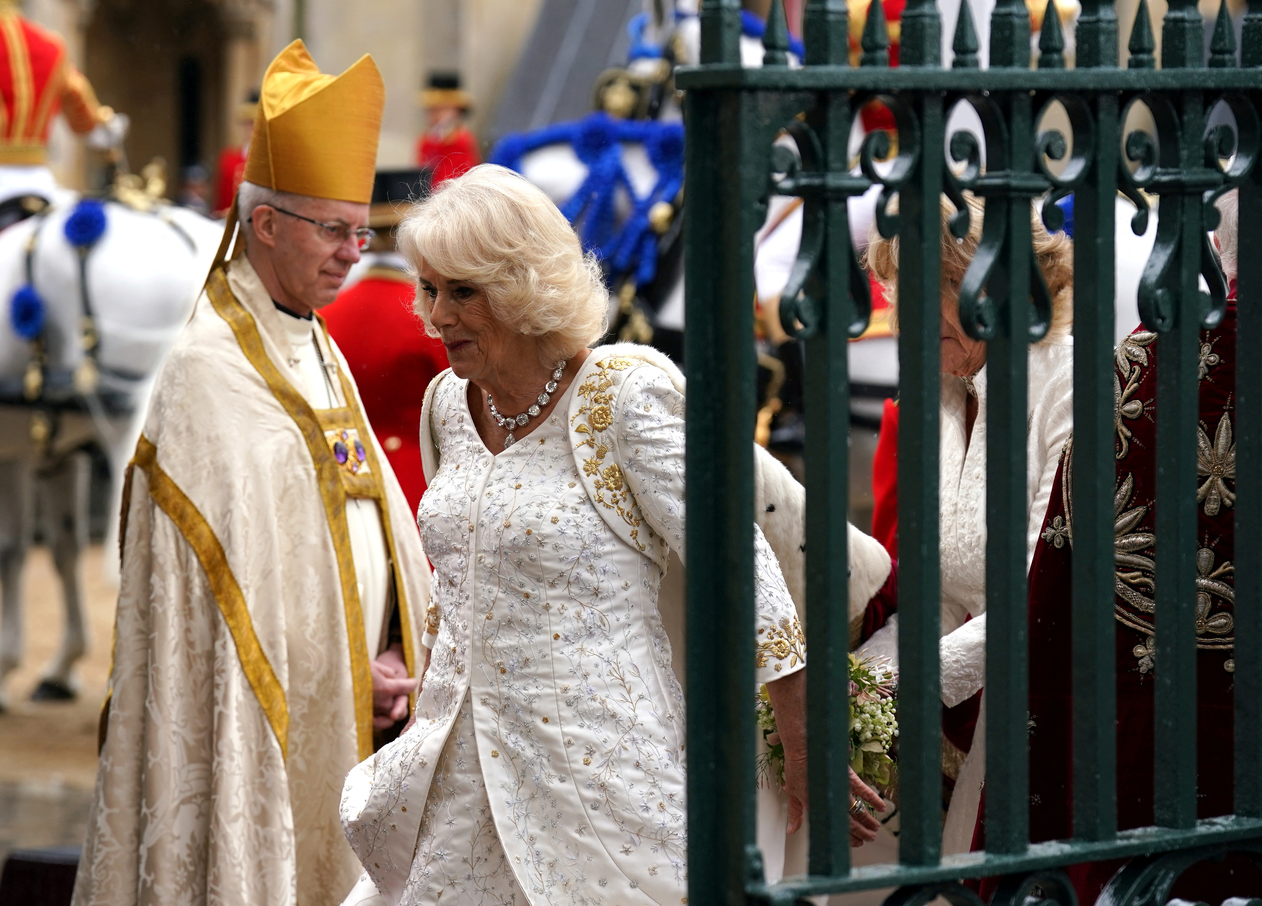 La reina Camilla llegando a la Abadía de Westminster, Londres, para la ceremonia de coronación.  Fecha de la imagen: sábado 6 de mayo de 2023. Andrew Milligan/Pool vía REUTERS