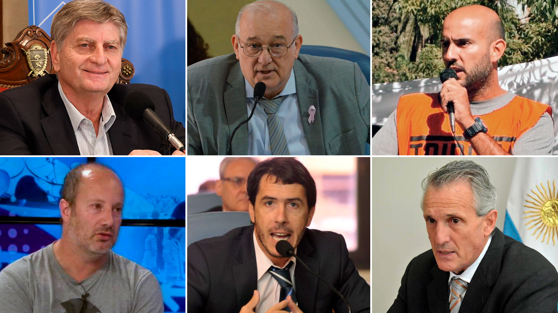 Los candidatos a gobernador de la provincia de La Pampa: Sergio Ziliotto, Héctor Fazzini, Luciano González, Claudio Acosta, Martín Berhongaray y Juan Carlos Tierno. 