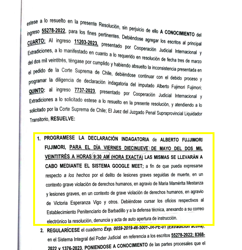 Resolución sobre citación de Alberto Fujimori 