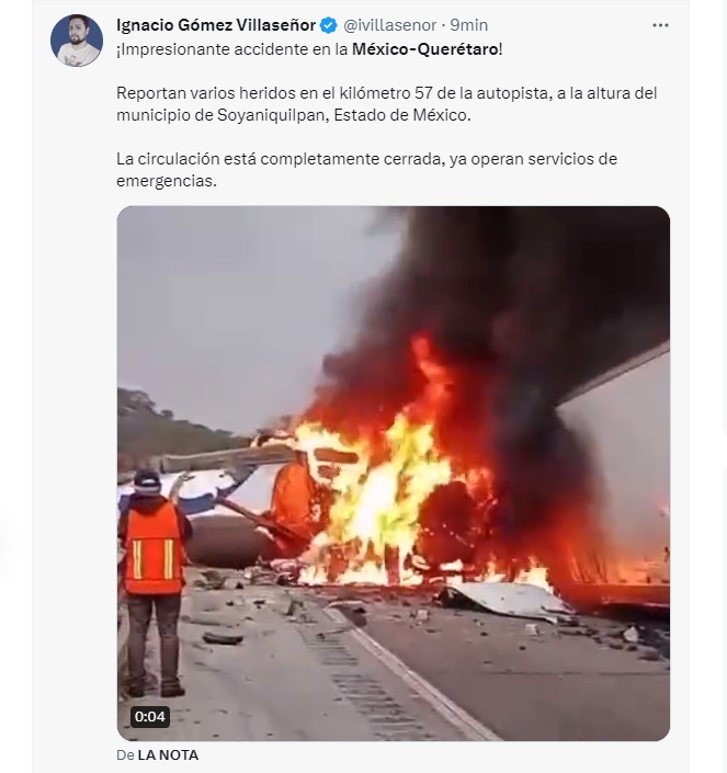 El accidente ocurrió en el Kilómetro 
 de la México- Querétaro (Twitter/ @ivillasenot)