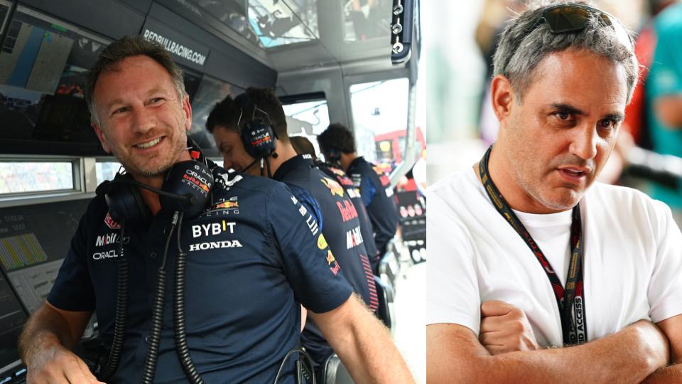 El colombiano Juan Pablo Montoya y el británico Christian Horner (actualmente director de equipo de Red Bull racing en la Fórmula 1) coincidieron en la Fórmula 3000 (Reuters)