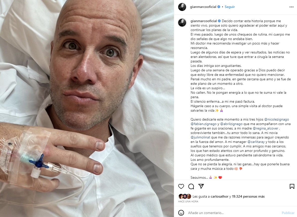 Gian Marco fue operado y se está recuperando. (Instagram)