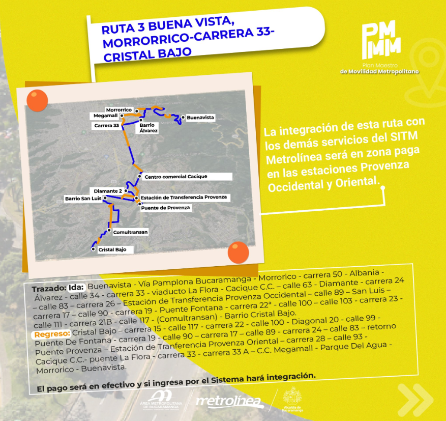 Información de los cambios en la ruta Buena Vista en Bucaramanga. @AreaMetroBga / Twitter