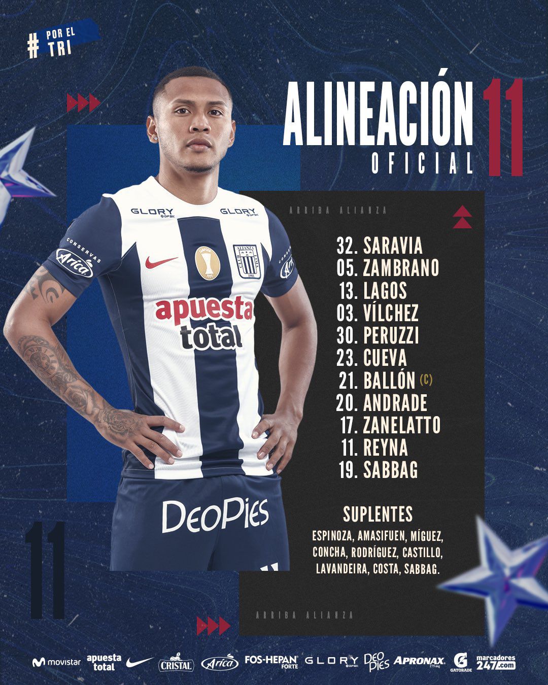 Once inicial de Alianza Lima para el duelo con Deportivo Municipal.