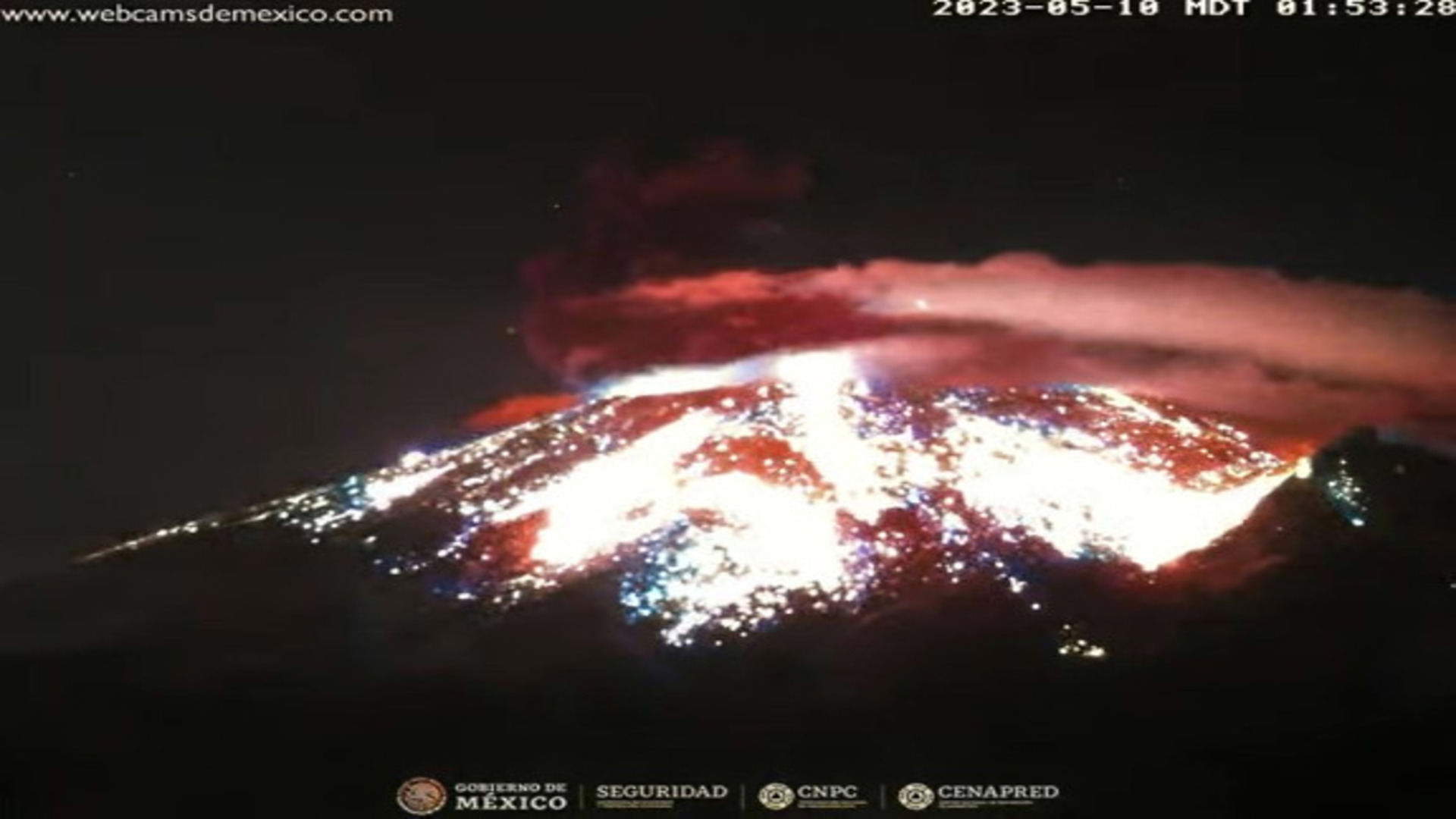 Se registró actividad del volcán Popocatépetl la madrugada de este miércoles 10 de mayo. Foto: Webcams de México